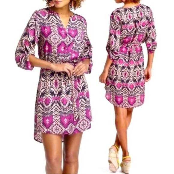 Anthropologie Dresses & Skirts - Anthropologie Dress Womens Small Pink Frequencies Shirt Mini Belted Ikat Maeve